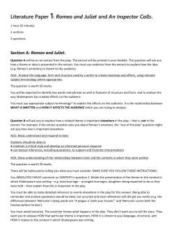 Literature Paper 1: Romeo and Juliet and An Inspector Calls.