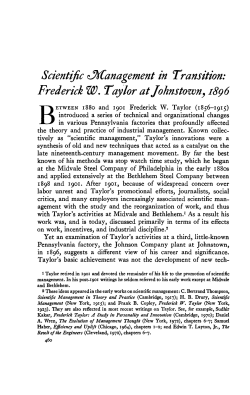 Scientific ^Management in Transition: Frederick W. Taylor at