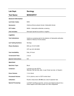 Lab Dept: Serology Test Name: MONOSPOT