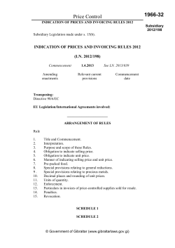 Indication of Prices and Invoicing Rules