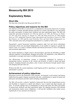 Biosecurity Bill 2013 explanatory note