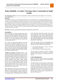 King Abdullah, A Leader Towering Above Constraints in Saudi Arabia