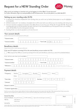 Post Office Money Current Account standing order setup form