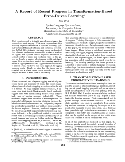 A Report of Recent Progress in Transformation-Based Error