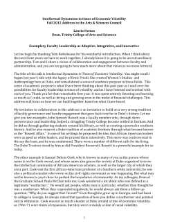 1 Intellectual Dynamism in times of Economic Volatility Fall 2012