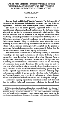 Labor and Lemons: Efficient Norms in the Internal Labor Market and