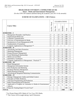 M.B.A. Media and Entertainment Management