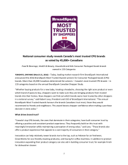 National consumer study reveals Canada`s most trusted CPG