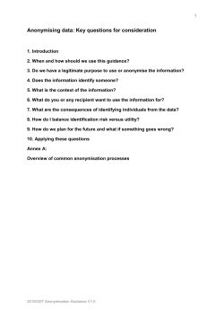 Anonymising data: Key questions for consideration