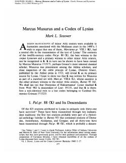 Marcus Musurus and a Codex of Lysias