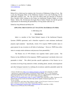 Robyn Ott, Applying the Patents Act to Living Materials in India