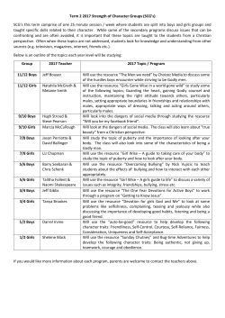 Term 2 2017 Strength of Character Groups (SCG`s) SCG`s this term