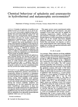 Chemical behaviour of sphalerite and arsenopyrite in hydrothermal