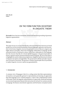 on the ForM-FUnCtIon dIChotoMy In LIngUIstIC theory