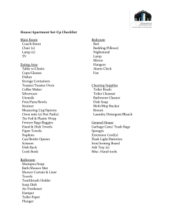 House/Apartment Set-Up Checklist Main Room Bedroom Couch