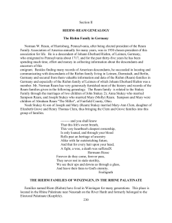 Section II RIEHM&minus;REAM GENEALOGY The Riehm Family in