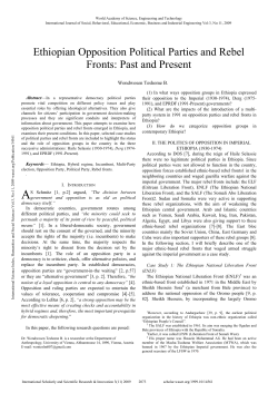 Ethiopian Opposition Political Parties and Rebel Fronts: Past and