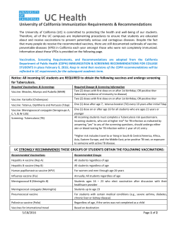 University of California Immunization Requirements