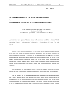 Southern Company Ltd. v. Chief Rabbinical Council