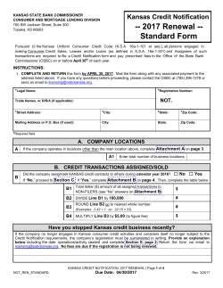 Kansas Credit Notification -- 2017 Renewal -