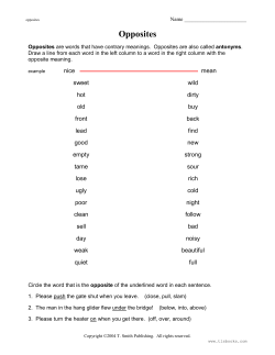 Opposites worksheet