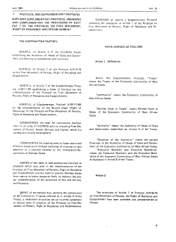 African States. MINDFUL of ~i~plernentar~ vement of Persons ment