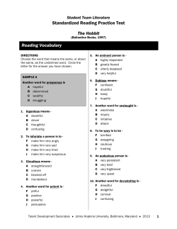 Standardized Reading Practice Test The Hobbit Reading Vocabulary