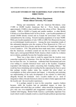 Loyalist Studies in the Maritimes: Past and Future Directions
