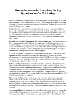 How to Innovate the Interview: the Big Questions You`re Not Asking