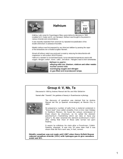 Hafnium Group 4: V, Nb, Ta
