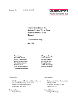 The Evaluation of the National Long Term Care Demonstration