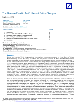 The German Feed-in Tariff: Recent Policy Changes