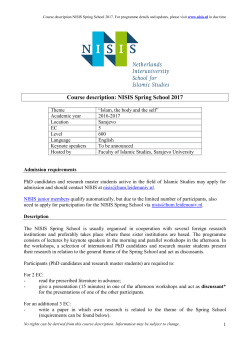 Course description: NISIS Spring School 2017