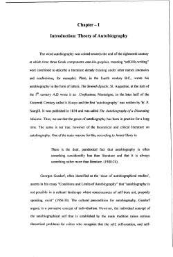 Chapter- I Introduction: Theory of Autobiography