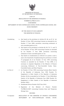 MINISTER OF FINANCE OF THE REPUBLIC OF INDONESIA