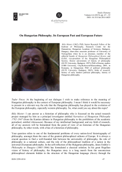 On Hungarian Philosophy. Its European Past and