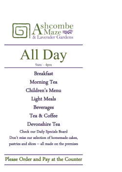 Ashcombe Maze Menu - Ashcombe Maze and Lavender Gardens