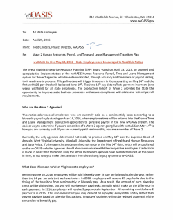 Go-Live Memo from wvOASIS 4.25.16