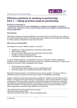 Effective solutions to working in partnership Part 1 &ndash; Taking practical