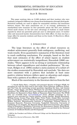 EXPERIMENTAL ESTIMATES OF EDUCATION PRODUCTION