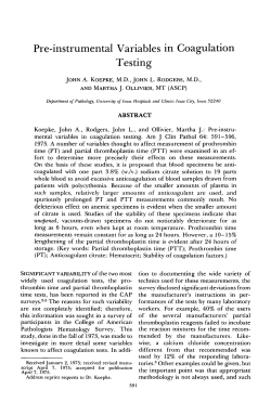 Pre-instrumental Variables in Coagulation Testing
