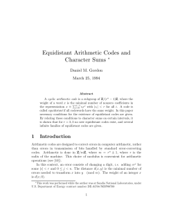 Equidistant Arithmetic Codes and Character Sums