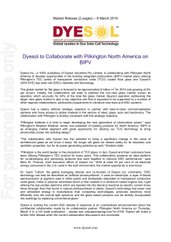 Dyesol To Collaborate With Pilkington North America On BIPV