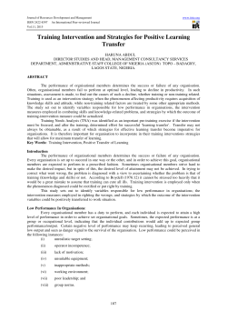 Training Intervention and Strategies for Positive Learning Transfer