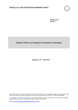 Opinion 03/2012 on developments in biometric technologies