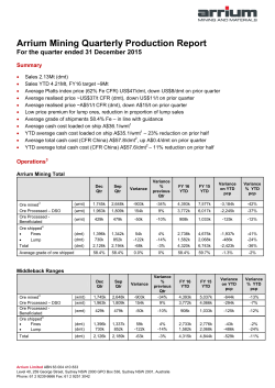 Arrium Mining Quarterly Production Report 21 Jan 2016