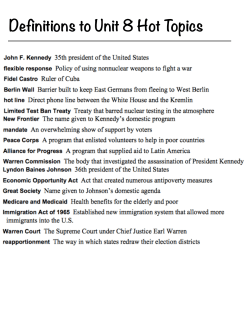 Definitions to Unit 8 Hot Topics