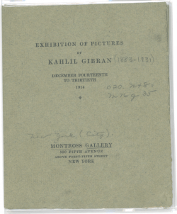 Exhibition of pictures by Kahlil Gibran.