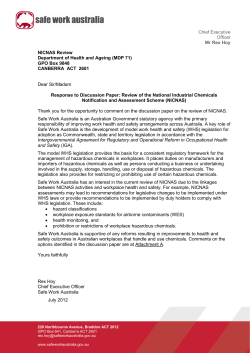Chief Executive Officer Mr Rex Hoy NICNAS Review Department of