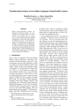 Transliteration Systems Across Indian Languages Using Parallel